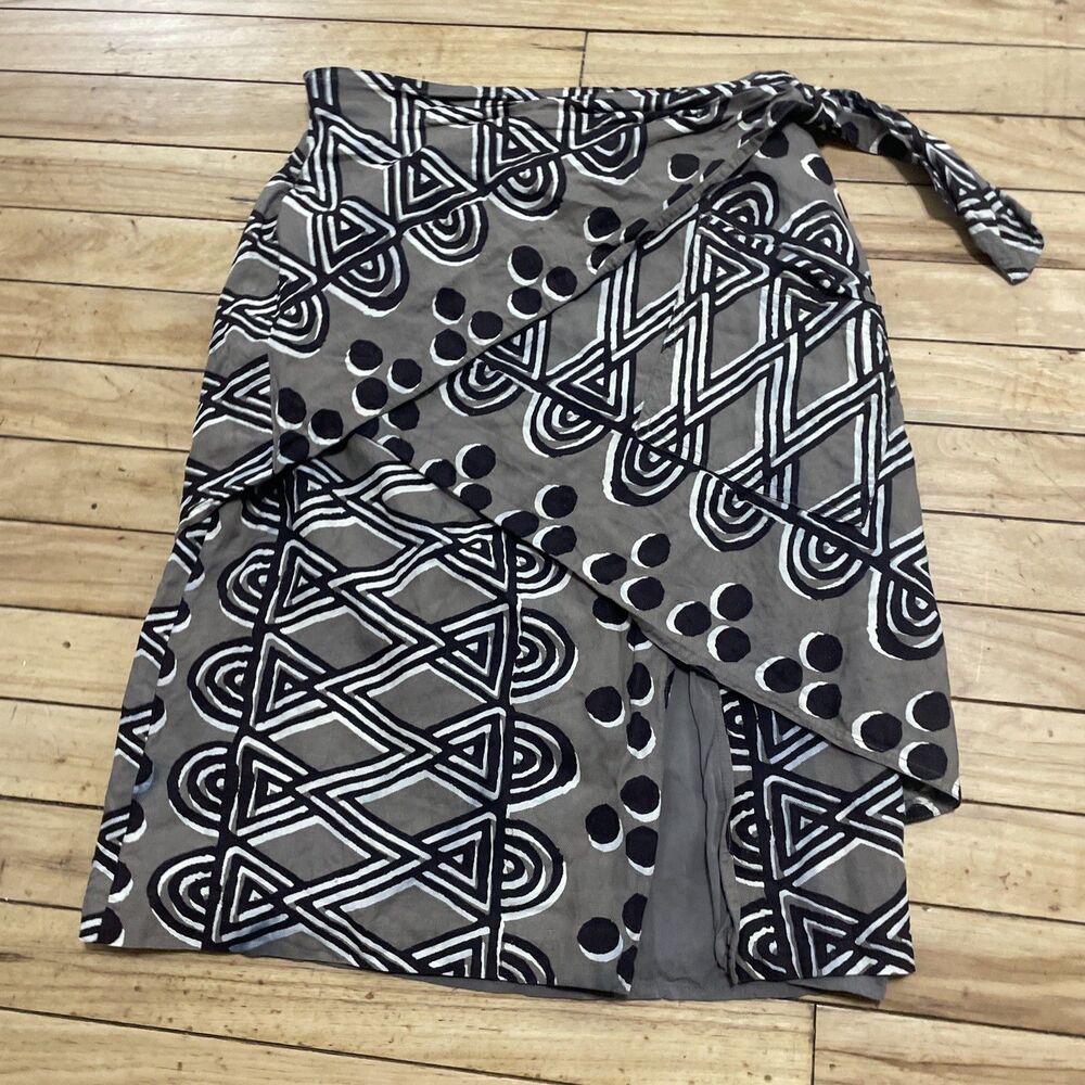 Maeve Anthropologie Edessa Print Skirt Women 4 Gray Tribal Layered Linen Blend